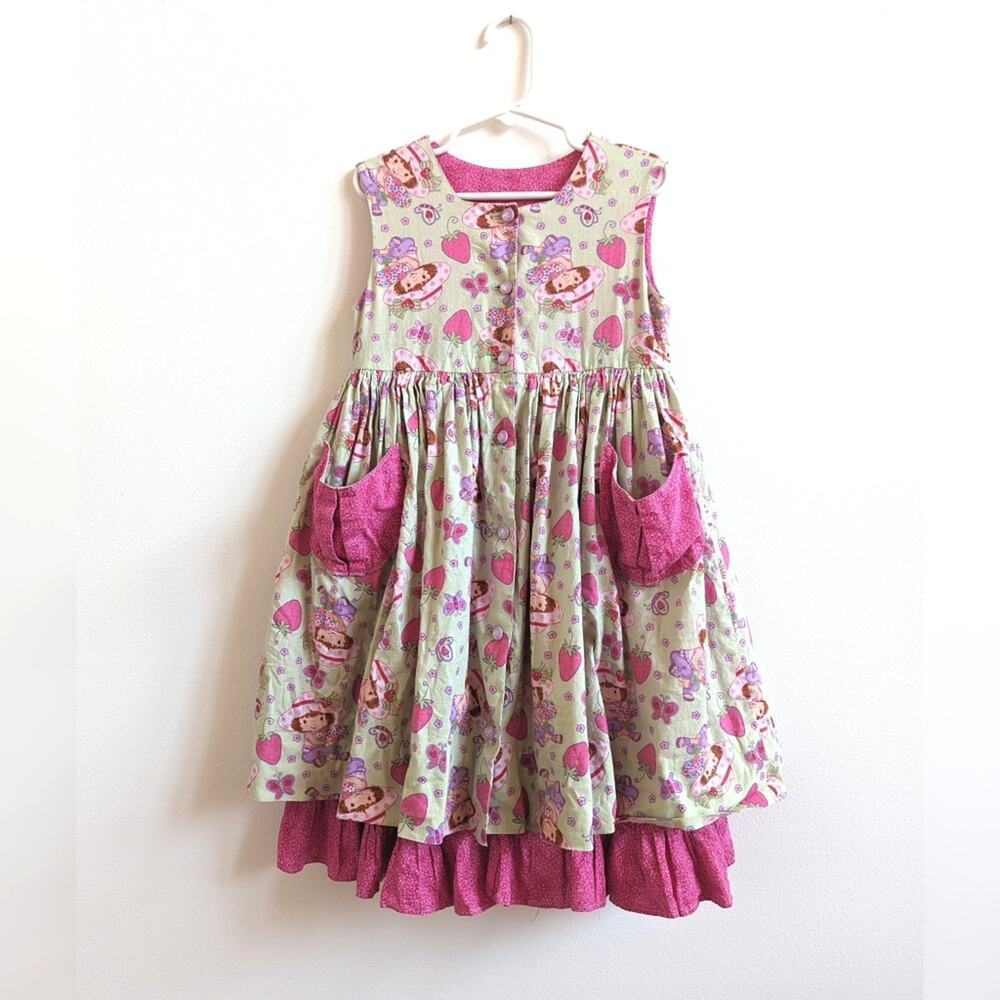 Vtg Y2K Strawberry Shortcake Handmade Dress Pinny Girls Sz 5/6